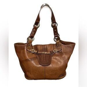 Kate Landry brown leather bag with magnetic flap closure zip outside pocket TT